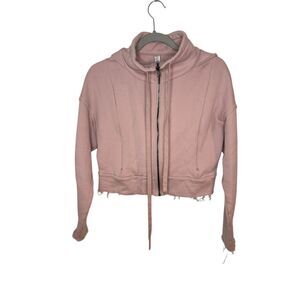 Alo Yoga Pink Full Zip Hoodie Raw Hem Cropped Size Small